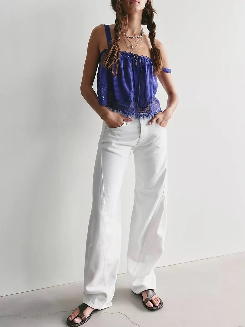 NWT Free People We The Free Fable Low-Rise Twisted Bowed Jeans - White - 25S